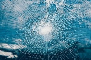 Broken window glass due to earthquake