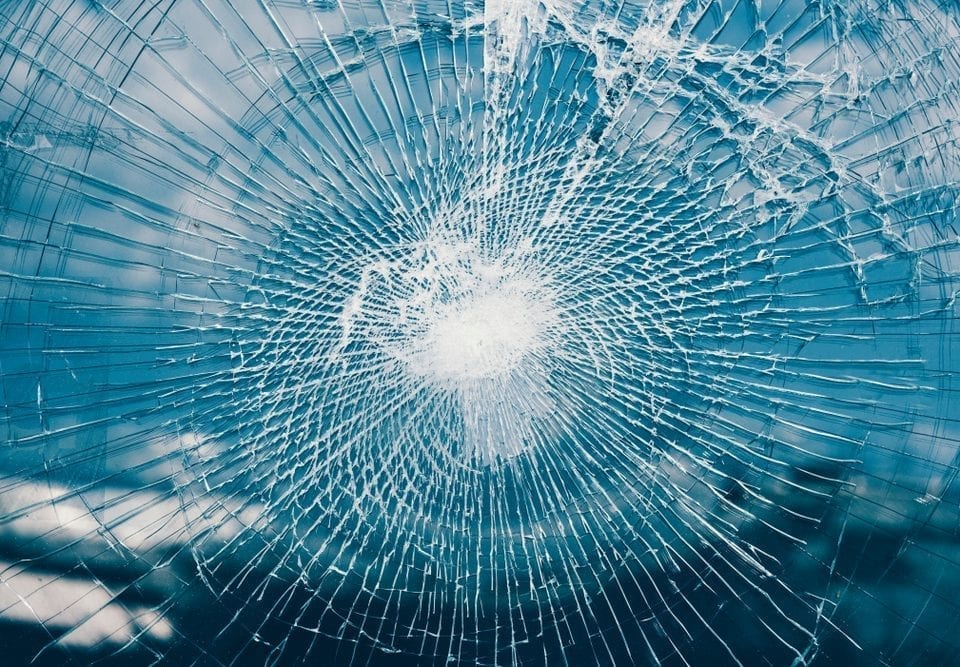 Broken window glass due to earthquake